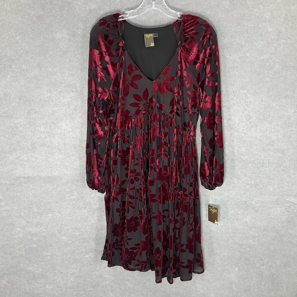 Taylor Dress Women 8 Floral Velvet Burnout Lined V-NecklineTiered Whimsigoth